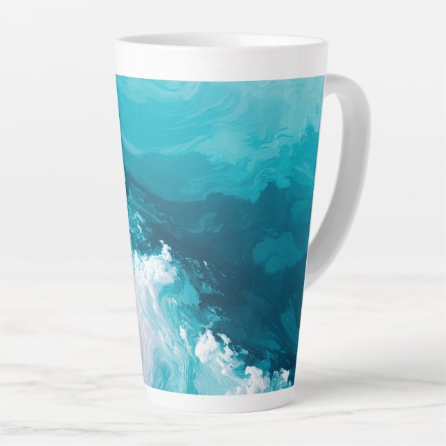 Tasse Latte Vagues de turquoise tourbillonnantes Art de vague  (Angle droit)
