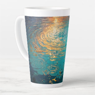Tasse Latte Vagues d'eau abstraites avec lumière dorée du sole