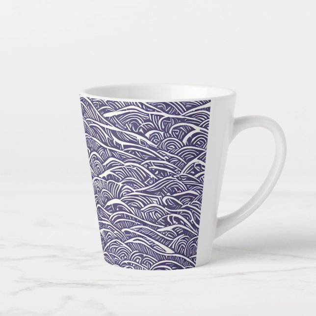 Tasse Latte Vagues et Surf de Linocut Hawaïen (Droite)