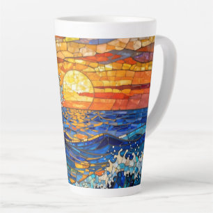 Tasse Latte Vagues océaniques côtières au coucher du soleil
