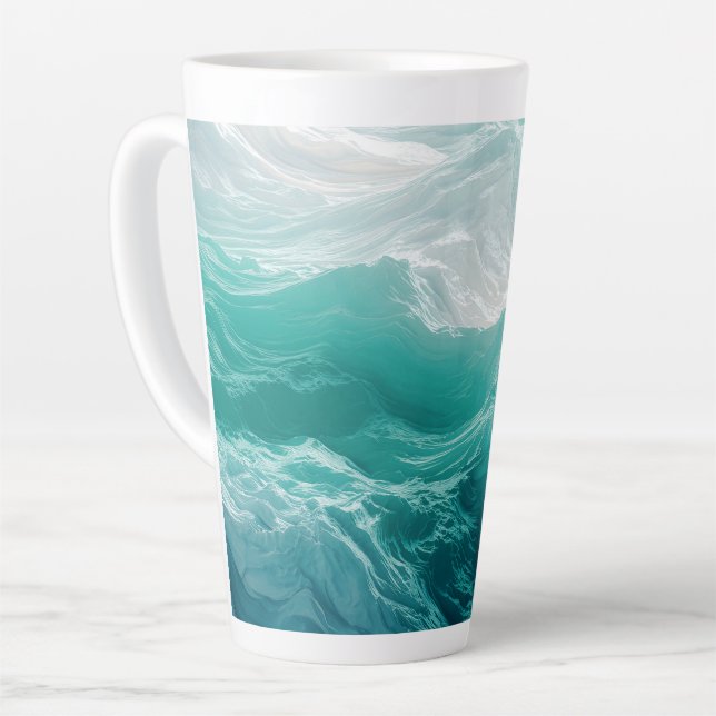 Tasse Latte Vagues océaniques sarcelle abstraites  (Angle gauche)