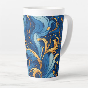 Tasse Latte Vagues royales de fantaisie Tourbillons de bleu et
