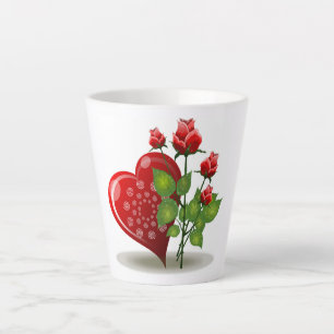 TASSE LATTE VALENTINE COEUR ROUGE ET ROSES ROUGES