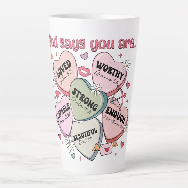 Tasse Latte  Valentine's Candy Hearts Christian  (Devant)