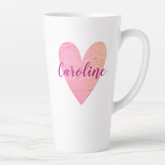 Tasse Latte Valentines personnalisées Jour Coeur rose (Droite)