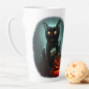 Tasse Latte Vampire Chat et Assistant Citrouille Halloween Sur