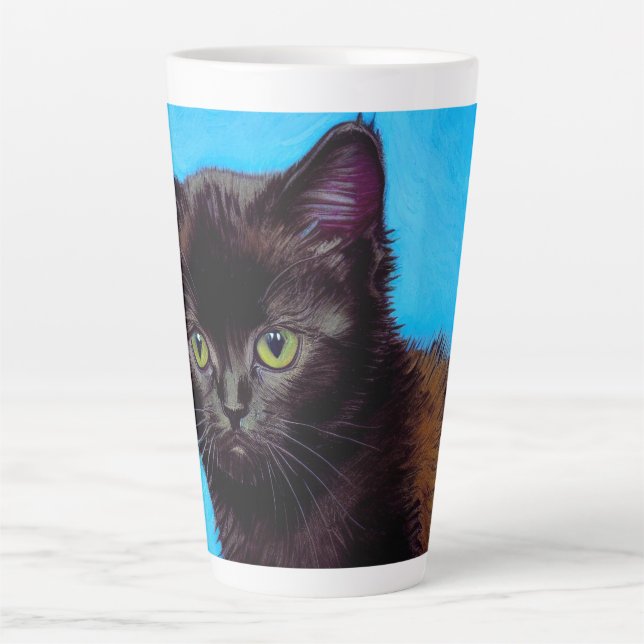 Tasse Latte Van Gogh Chat et fleurs (Devant)