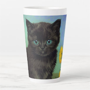 Tasse Latte Van Gogh Chat noir Fleurs jaunes