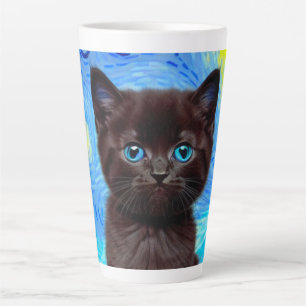 Tasse Latte Van Gogh Starry Night Black Cat