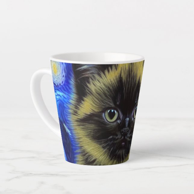 Tasse Latte Van Gogh Starry Nuit Siamese Cat (Angle gauche)