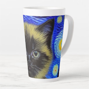 Tasse Latte Van Gogh Starry Nuit Siamese Cat