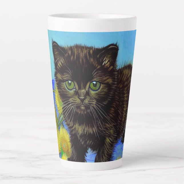 Tasse Latte Van Gogh Style Chat avec tournesol (Devant)