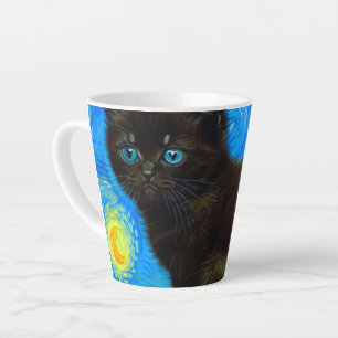 Tasse Latte Van Gogh Style Starry Night Cat