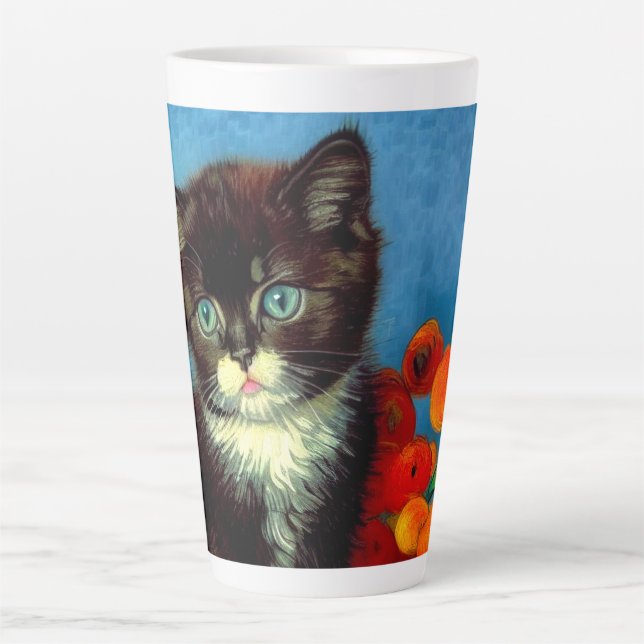 Tasse Latte Van Gogh Tuxedo Cat (Devant)