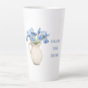 Tasse Latte Vase Crème Fleurs d'Iris Violet
