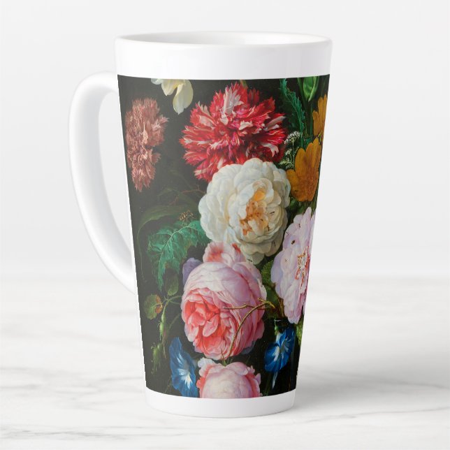 Tasse Latte Vase de verre avec des fleurs (Angle gauche)