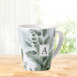Tasse Latte Végétal rustique aquarelle avec monogramme de saug