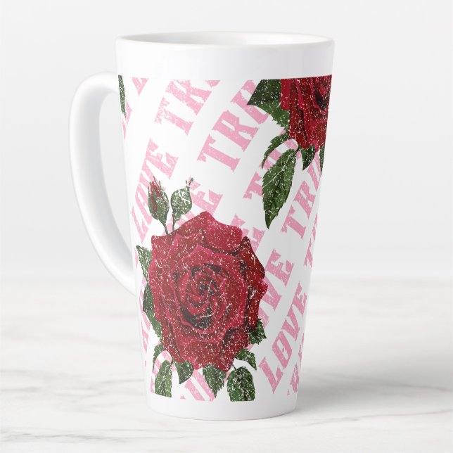 Tasse Latte Véritable Amour Rose Romantique Saint Valentin (Angle gauche)