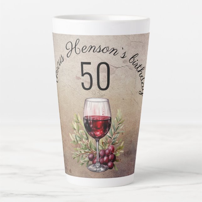 Tasse Latte Verre rouge Olive Aquarelle 50e anniversaire (Devant)