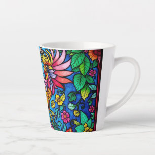 Tasse Latte Verre Tissé Avec Oiseau Et Fleurs