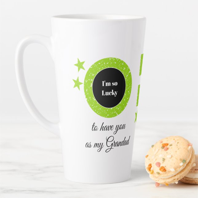Tasse Latte Vert blanc tellement chanceux Papy avec photo (En situation)