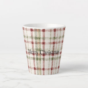 Tasse Latte Vert crème rouge carreaux rayures Noël