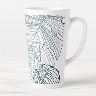 Tasse Latte vert foncé & turquoise monstère feuilles & lys con