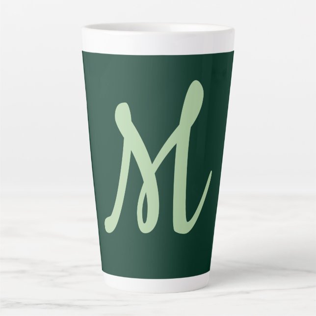 Tasse Latte Vert foncé uni élégant moderne monogramme propre n (Devant)