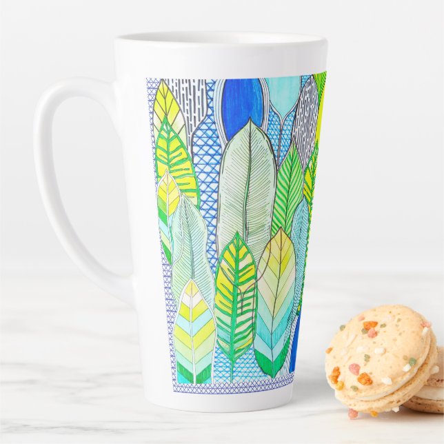 Tasse Latte Vert Jaune mignon Moderne Tropical Boho Feuille (En situation)