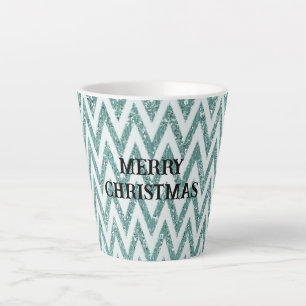 Tasse Latte Vert Menthe Pailleté Blanc Chevrons Noël