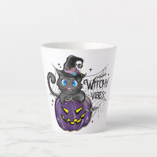 Tasse Latte Vibes de cuisine   Chat noir sorcière et Jack-O-La