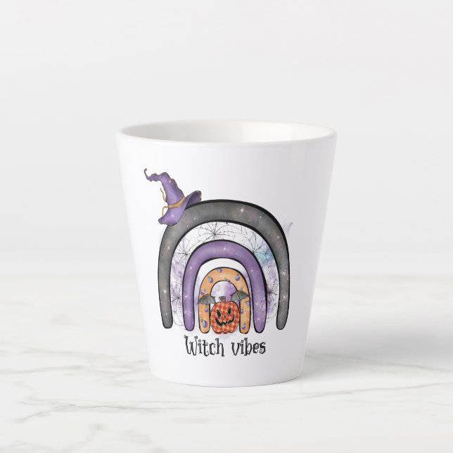 Tasse Latte Vibes de sorcière noir arc-en-ciel (Devant)