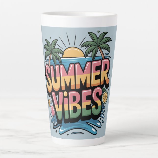 Tasse Latte Vibes d'été Plage tropicale (Devant)