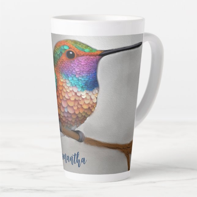 Tasse Latte Vibrant Allen’s Hummingbird Painting (Angle droit)