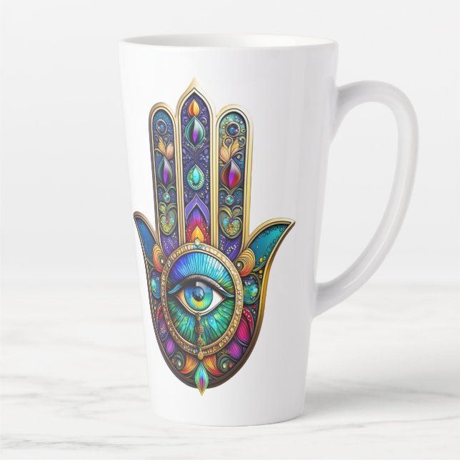 Tasse Latte Vibrant Colors Hamsa Turquoise Yellow Third Eye  (Droite)