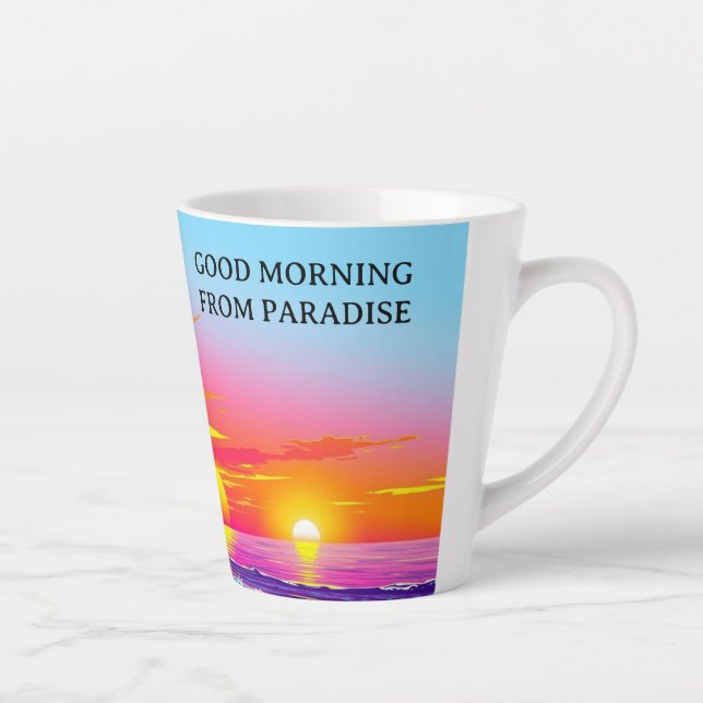 Tasse Latte Vibrant Island Sunset Good Morning From Paradise (Droite)