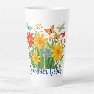 Tasse Latte Vibrations d'été Floral avec Papillons