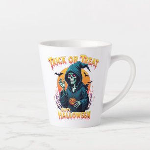Tasse Latte Vibrations effrayantes d'Halloween : squelette de