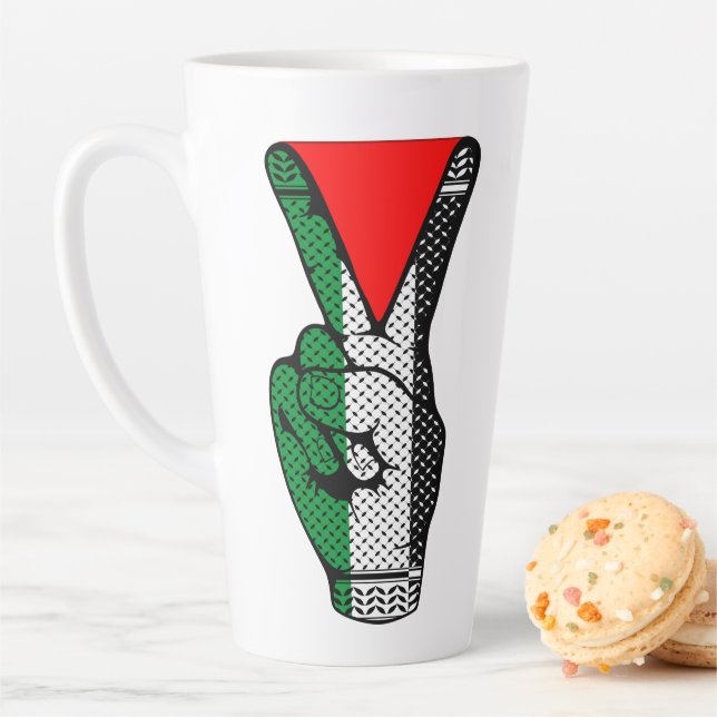 Tasse Latte Victory Sign Hand Resistance Red Triangle Symbol (En situation)