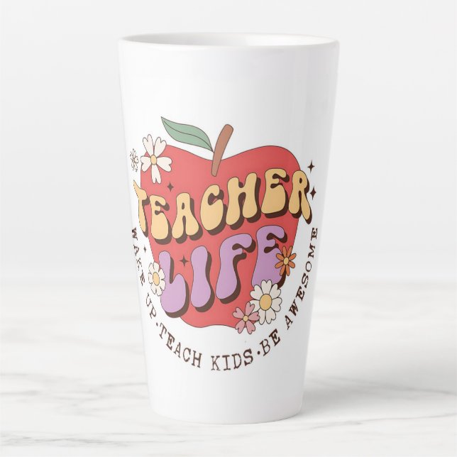 Tasse Latte Vie de l'enseignant - Réveil, Enseigner, Inspirer (Devant)