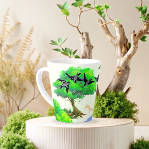 Tasse Latte Vie forestière printanière avec oiseaux et écureui
