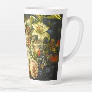 Tasse Latte Vie morte avec fleurs et fruits