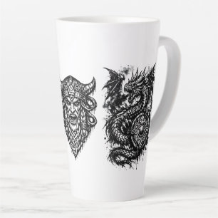 Tasse Latte Viking, Dragon & Guerrière au Bouclier – Encre Myt