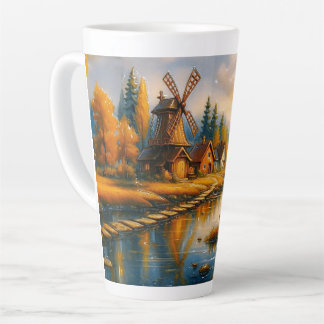 Tasse Latte Village de moulin à vent cosy au lever du soleil