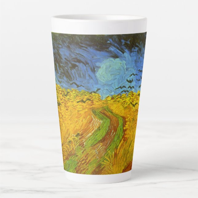 Tasse Latte Vincent van Gogh Champ de blé avec corbeaux (Devant)