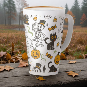 Tasse Latte Vintage Halloween Rétro Crâne Sorcière Citrouille