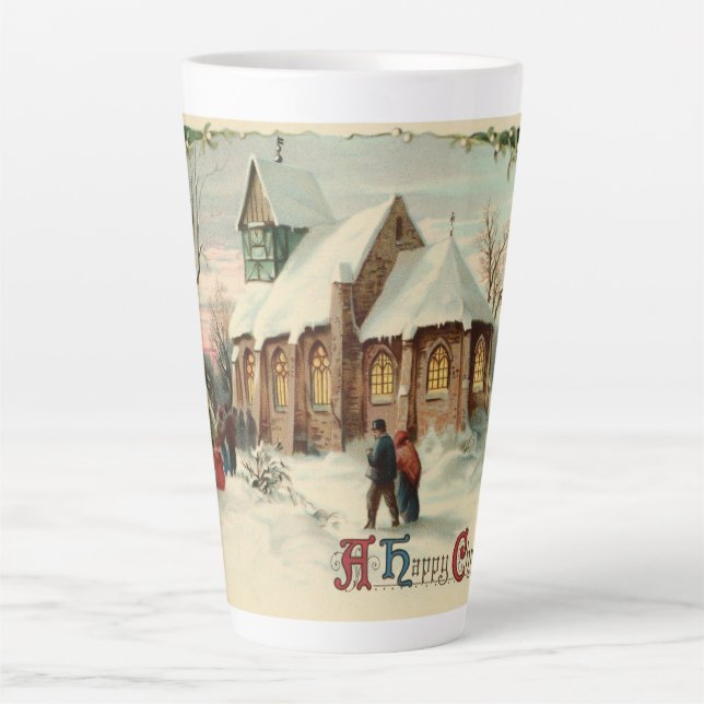 Tasse Latte Vintage Noël paroissiens de l'église à la messe de (Devant)