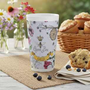 Tasse Latte Vintage Purple Queen Bee Royal Gold Crown & Soll