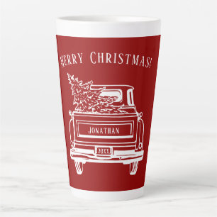 Tasse Latte Vintage Red White Camion Joyeux Noël Nom