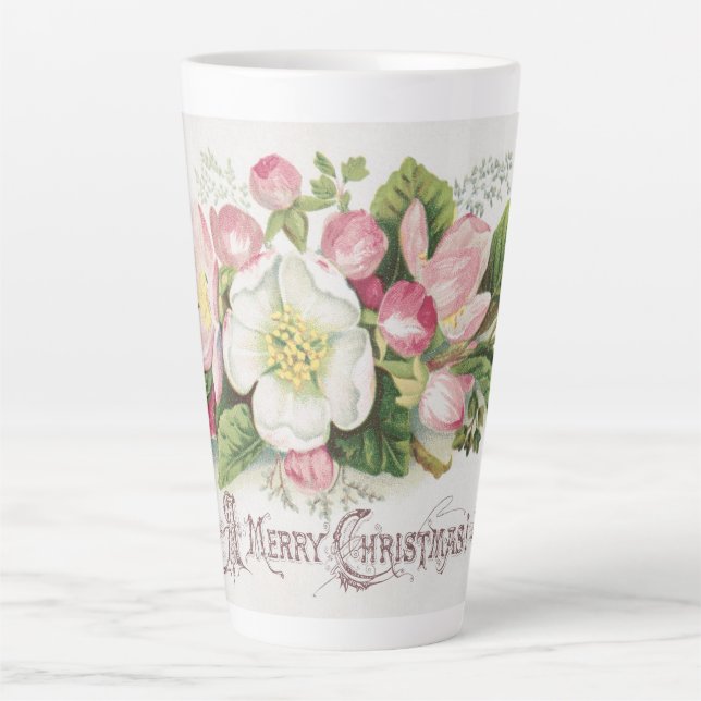 Tasse Latte Vintage Retro Christmas Card, Apple Blossoms (Devant)